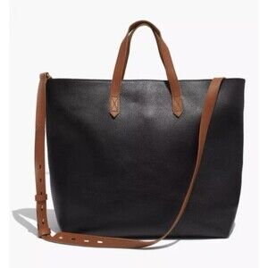 NWT MADEWELL Zip Up Transport Tote Bag Black Brown Leather